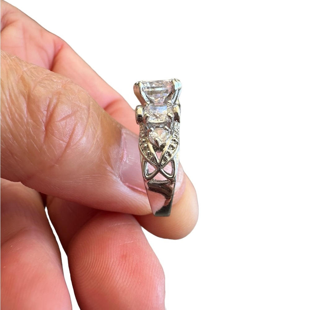 Silver Multiple Diamond Solitaire Ring - image 6